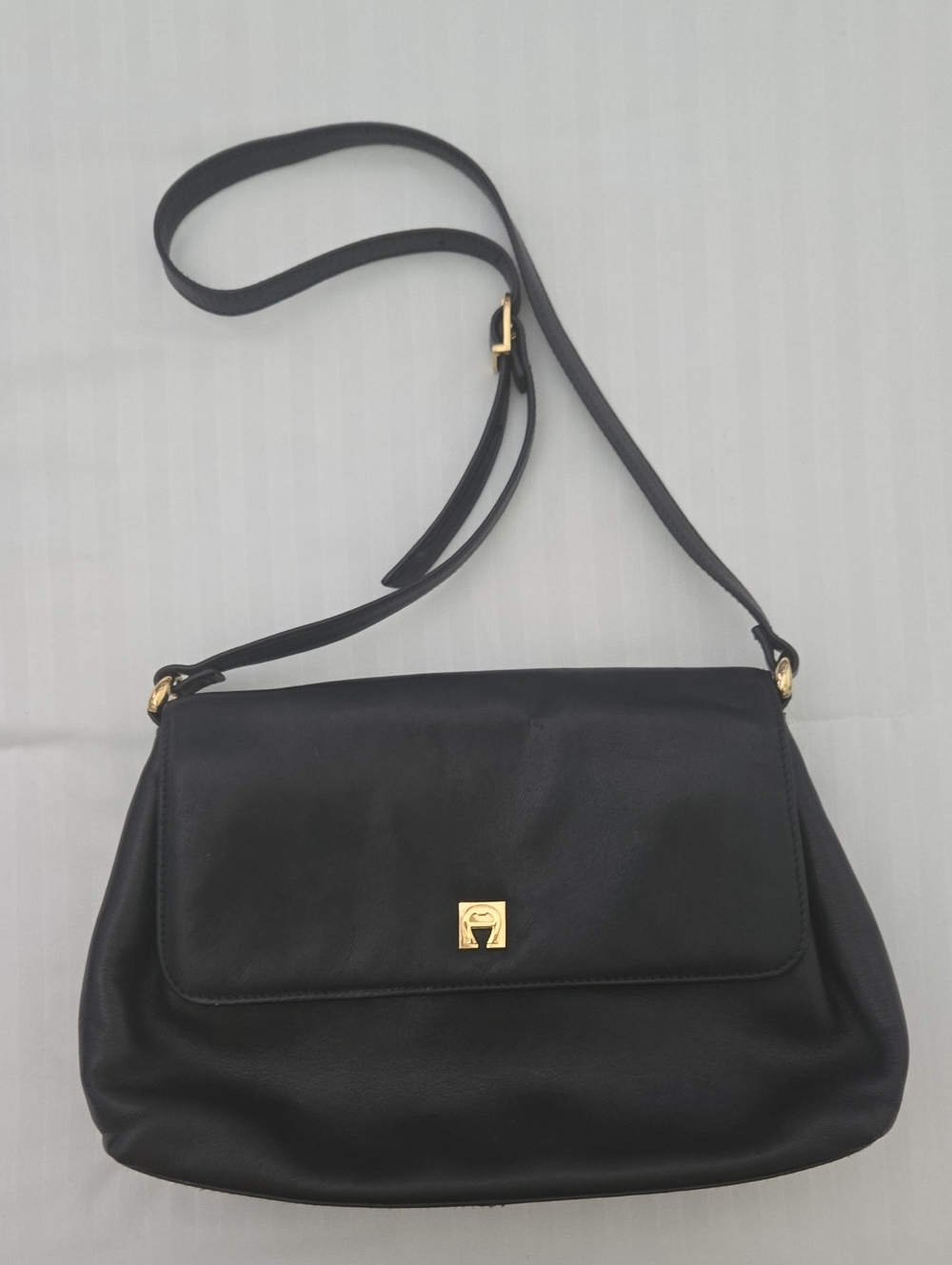 Etienne Aigner Black Leather Shoulder Bag with Gold Accent